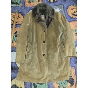 Vintage Mighty Mac Mens 44 Heavy Weight Corduroy Button Down Fur Lined Jacket